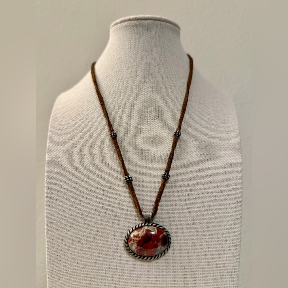 Vintage Red and Brown Stone Pendant Necklace